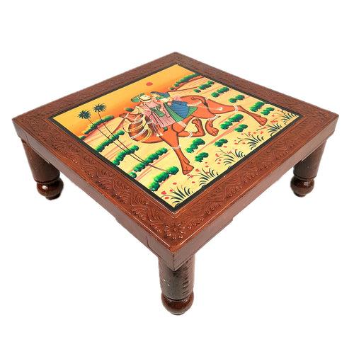 Wooden Chowki Bajot | Decorative Choki / Peeta - For Home, Living Room, Sitting, Sofa Corners Decor & Gifts - 14 Inch