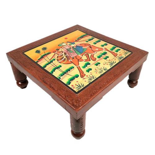 Wooden Chowki Bajot | Decorative Choki / Peeta - For Home, Living Room, Sitting, Sofa Corners Decor & Gifts - 14 Inch