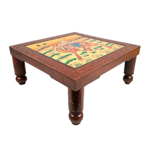 Wooden Chowki Bajot | Decorative Choki / Peeta - For Home, Living Room, Sitting, Sofa Corners Decor & Gifts - 14 Inch