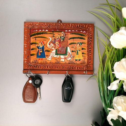 Key Holder Wall Hanging | Wooden Key Hook Stand | Keys Organizer - For Home, Entrance, Office Decor & Gifts - 8 Inch (4 Hooks)