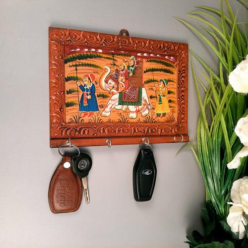 Key Holder Wall Hanging | Wooden Key Hook Stand | Keys Organizer - For Home, Entrance, Office Decor & Gifts - 8 Inch (4 Hooks)