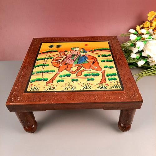 Wooden Chowki Bajot | Decorative Choki / Peeta - For Home, Living Room, Sitting, Sofa Corners Decor & Gifts - 14 Inch