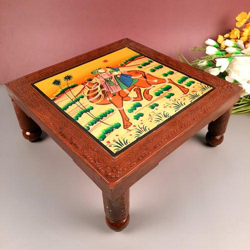 Wooden Chowki Bajot | Decorative Choki / Peeta - For Home, Living Room, Sitting, Sofa Corners Decor & Gifts - 14 Inch