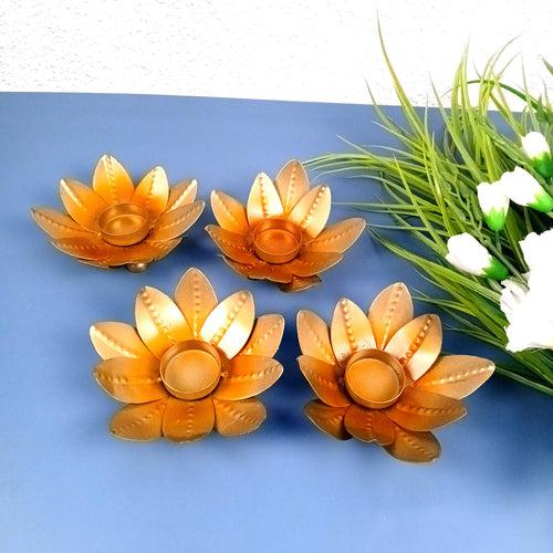 Tea Light Stand | Decorative Candle Tealight Holder - Lotus Design - For Home, Table, Living Room Decor | For Festival Decoration & Gifts - 5 Inch (Pack of 2)