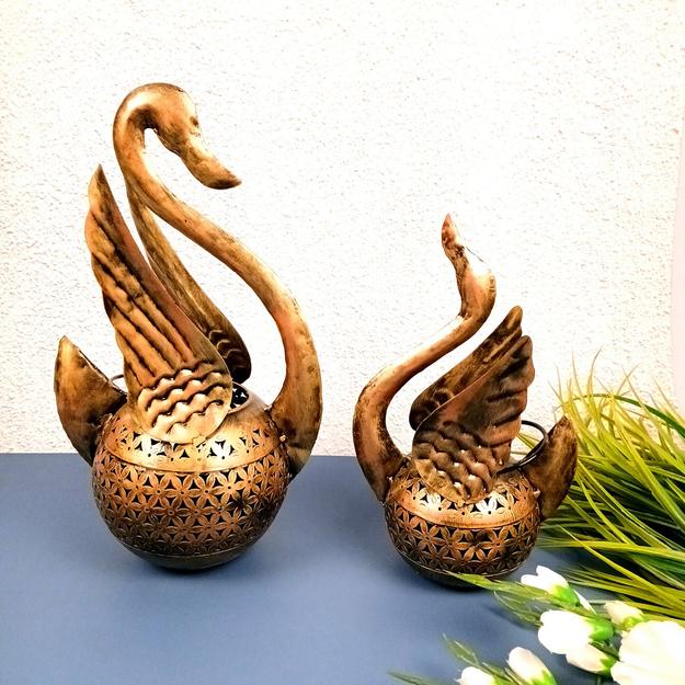 Swan Tea Light Stand Showpiece | Decorative Candle Tealight Holder - for Home, Table, Living Room Decor | for Festival Decoration & Gifts (Pack of 2)