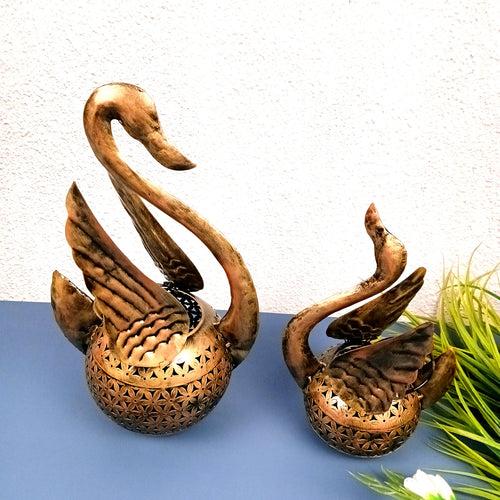 Swan Tea Light Stand Showpiece | Decorative Candle Tealight Holder - for Home, Table, Living Room Decor | for Festival Decoration & Gifts (Pack of 2)