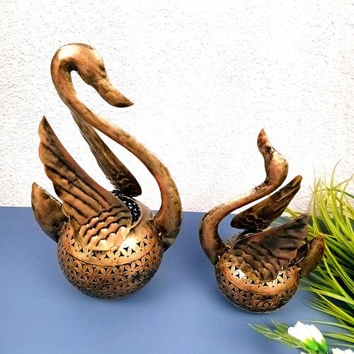 Swan Tea Light Stand Showpiece | Decorative Candle Tealight Holder - for Home, Table, Living Room Decor | for Festival Decoration & Gifts (Pack of 2)