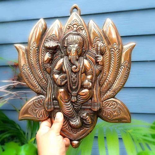 Ganesh Idol Wall Hanging | Lord Ganesha With Lotus/Kamal Wall Statue Decor - For Puja, Home, Entrance, Living Room & Gift - 17 Inch