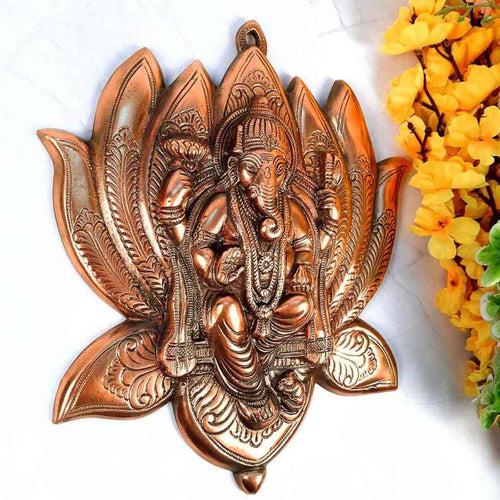 Ganesh Idol Wall Hanging | Lord Ganesha With Lotus/Kamal Wall Statue Decor - For Puja, Home, Entrance, Living Room & Gift - 17 Inch