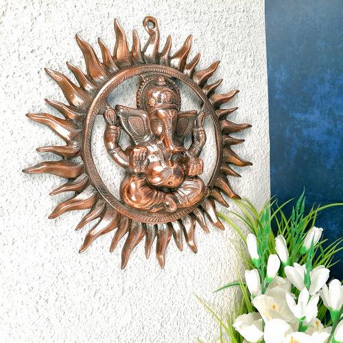 Ganesh Wall Hanging Murti | Ganesha Wall Statue With Sun - for Home Entrance & Main Door |Religoius & Spiritual Wall Art - For Puja, Living Room Decor & Gift-15 Inch