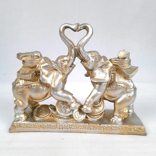 Elephant Statue Showpiece | Fengshui Trunk Up Elephant Figurine With Money & Gold Coins - For Vastu, Good Fortune, Wealth, Strength | For Home Decor, Living Room, Office & Gift - 7 inch