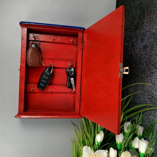 Key Holder Box Wall Hanging | Wooden Cabinet Key Hook Stand | Keys Organizer - For Home, Entrance, Office Decor & Gifts - 12 Inch (9 Hooks)