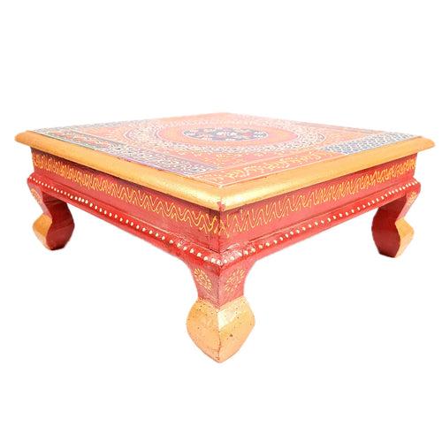 Puja Chowki Bajot| Wooden Choki For Sitting | Peeta For Home, living Room, Corner, Mandir Decoration & Gifts - 16 Inch