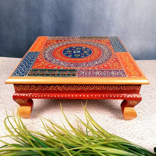 Puja Chowki Bajot| Wooden Choki For Sitting | Peeta For Home, living Room, Corner, Mandir Decoration & Gifts - 16 Inch