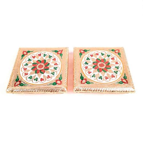 Pooja Chowki Bajot | Minakari Chauki Set - For Pooja, Festivals & Return Gifts (Pack of 2) 6 Inch