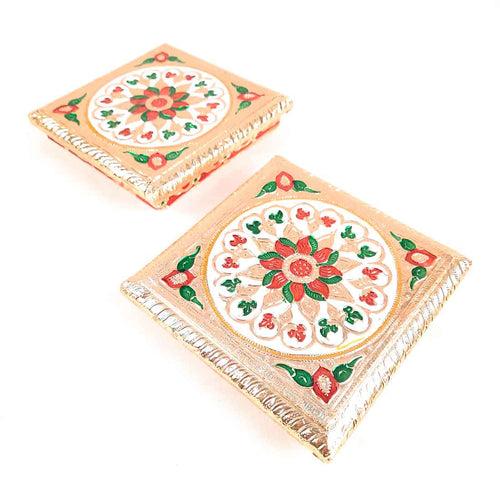 Pooja Chowki Bajot | Minakari Chauki Set - For Pooja, Festivals & Return Gifts (Pack of 2) 6 Inch