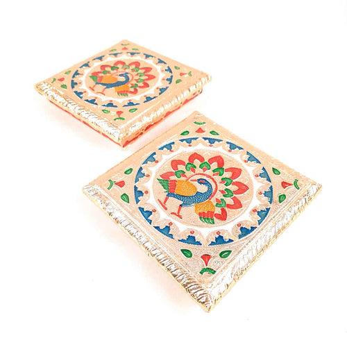 Pooja Chowki Bajot | Minakari Chauki Set - For Pooja, Festivals & Return Gifts (Pack of 2) 6 Inch