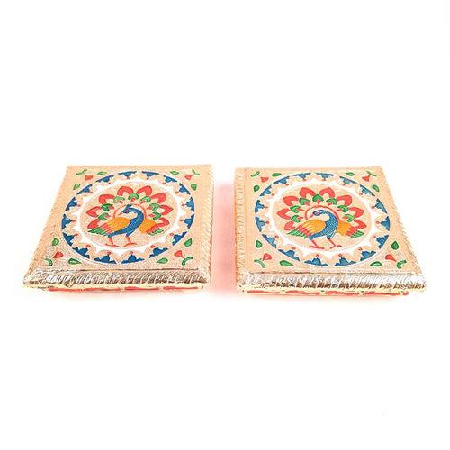 Pooja Chowki Bajot | Minakari Chauki Set - For Pooja, Festivals & Return Gifts (Pack of 2) 6 Inch