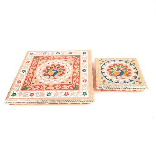 Pooja Chowki Bajot | Wooden Chowki Set - For Pooja, Festivals, Temple & Home Décor - 6, 10 Inch (Pack of 2)