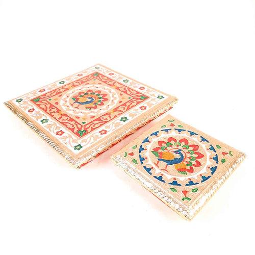 Pooja Chowki Bajot | Wooden Chowki Set - For Pooja, Festivals, Temple & Home Décor - 6, 10 Inch (Pack of 2)