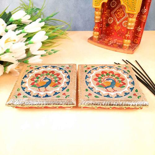 Pooja Chowki Bajot | Minakari Chauki Set - For Pooja, Festivals & Return Gifts (Pack of 2) 6 Inch