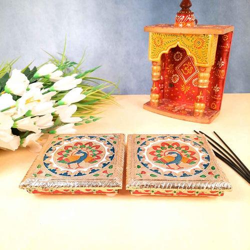 Pooja Chowki Bajot | Minakari Chauki Set - For Pooja, Festivals & Return Gifts (Pack of 2) 6 Inch