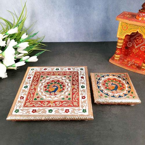 Pooja Chowki Bajot | Wooden Chowki Set - For Pooja, Festivals, Temple & Home Décor - 6, 10 Inch (Pack of 2)