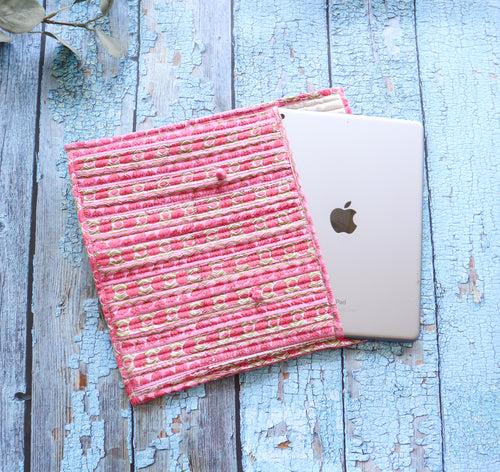 Block print iPad sleeves - Tablet sleeve cover - Pink Trellis