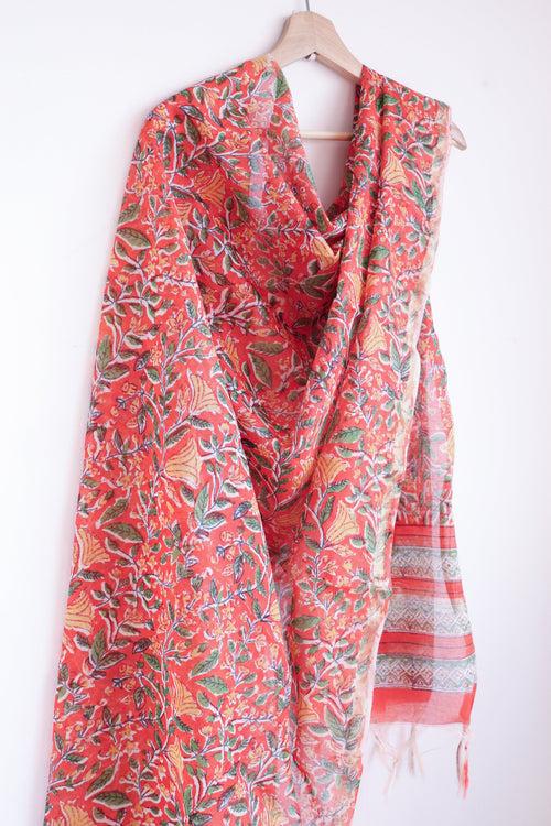 Chanderi Hand Block Printed Dupattas - Festive Cotton Silk Dupattas - 4+ Colours available