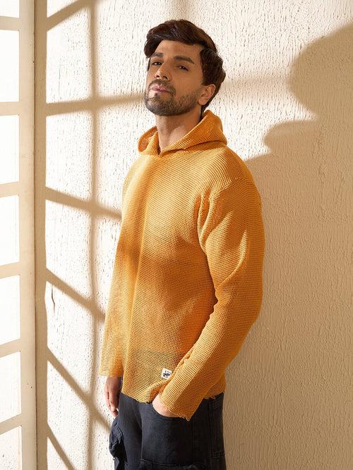 Mustard Sheer Longsleeves Hooded Tshirt