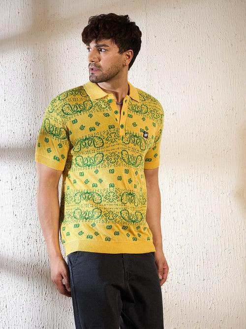 Lemon Paisley Knitted Polo Tshirt