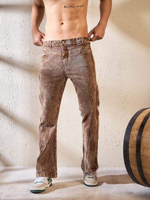 Cinnamon Grunge Wash Cut & Sew Flared Denim