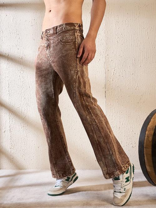 Cinnamon Grunge Wash Cut & Sew Flared Denim