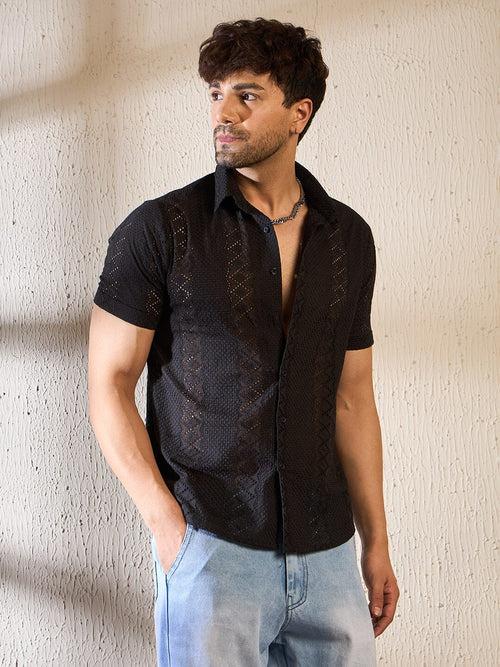 Black Lace Cuban Shirt