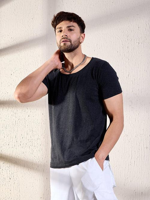 Charcoal Deep Scoop Neck Tee