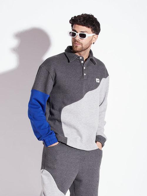Grey Cut Sew Polo Sweatshirt