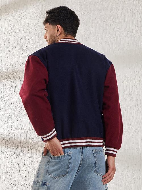 Navy Woollen Letterman Varsity Jacket