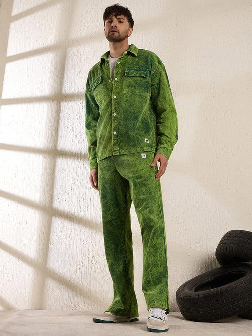 Neon Dyed Washed Cord Shacket and Trackpant Clothing set