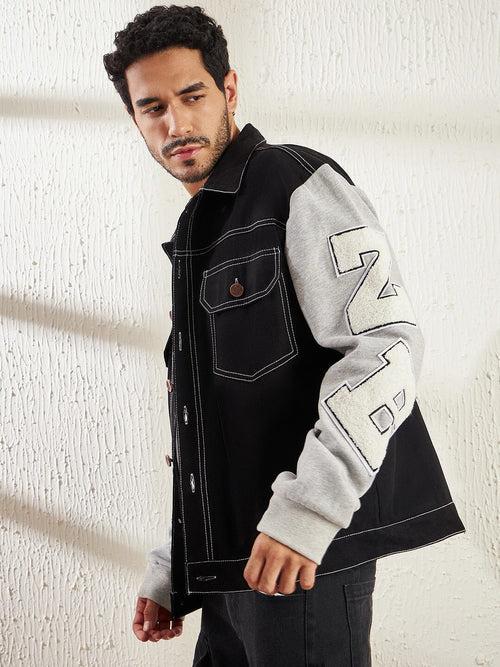 Black Letterman Contrast Stitch Jacket