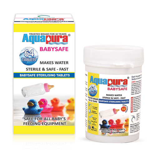 Aquapura Babysafe - Baby Bottle and Baby Feeding Equipment Sterilizing Tablets - 32 Days Supply*