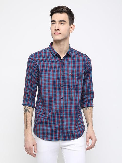 Pink and blue checkered casual shirt
