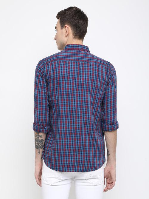 Pink and blue checkered casual shirt