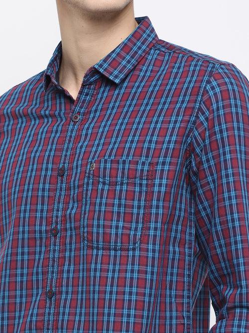 Pink and blue checkered casual shirt