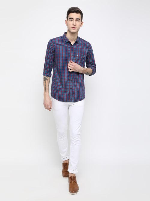 Pink and blue checkered casual shirt