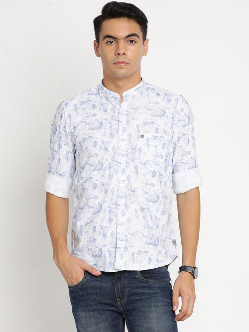 Slim Fit White Printed Shirt