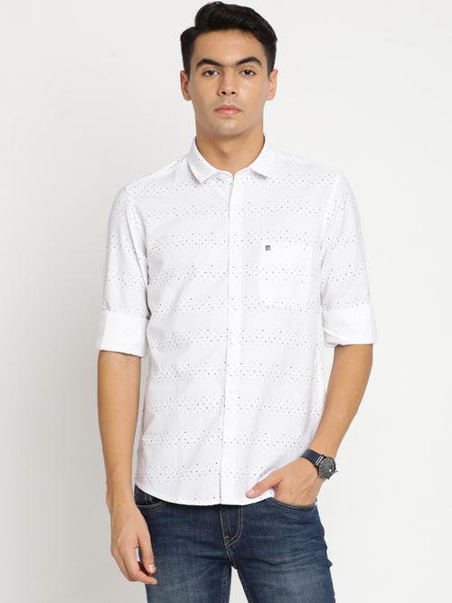 Slim Fit White Printed Shirt