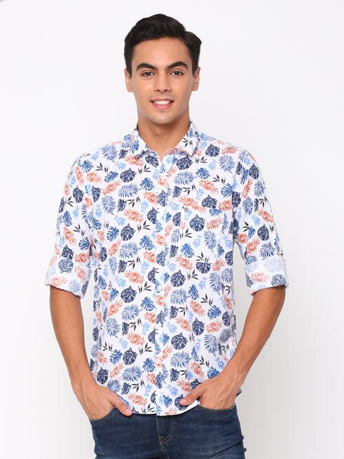 Slim Fit White Printed Shirt Full Sleeve