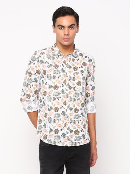 Slim Fit White Printed Shirt