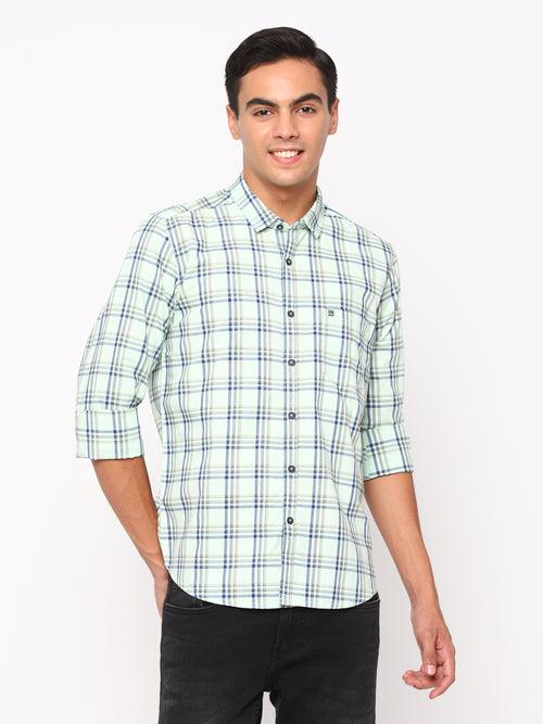 Slim Fit Light Green Check Shirt