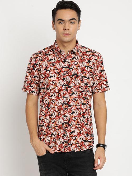 Slim Fit Black Printed Shirt Half Sleeve